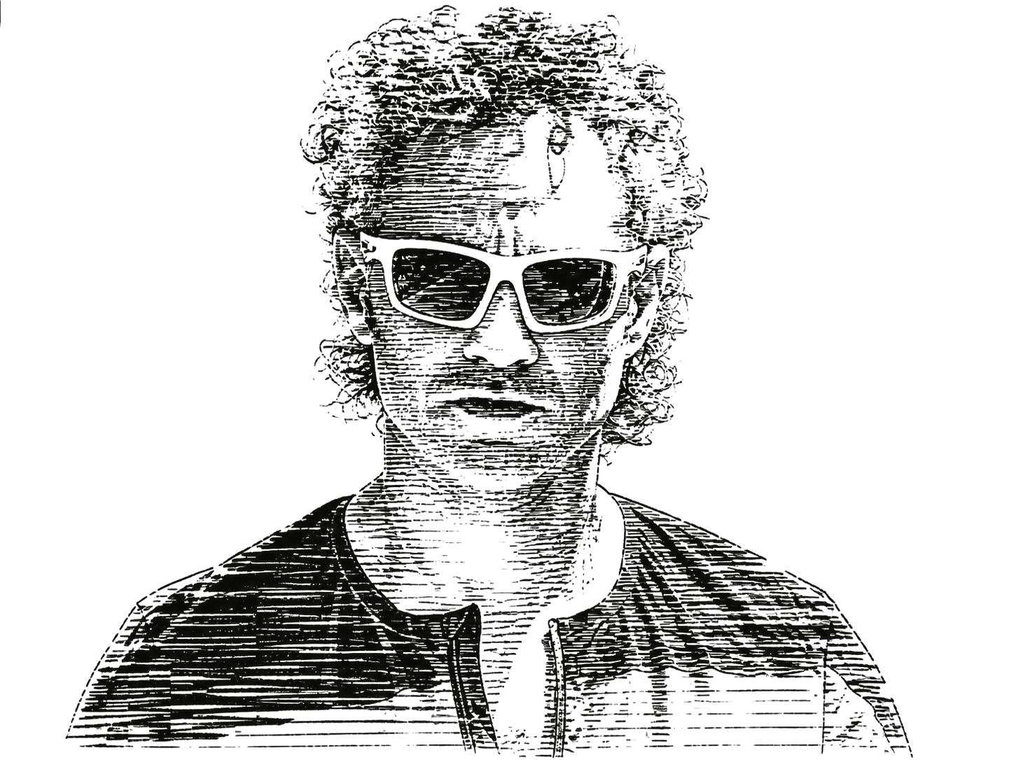 Horizontal black ink study of Alex Karp