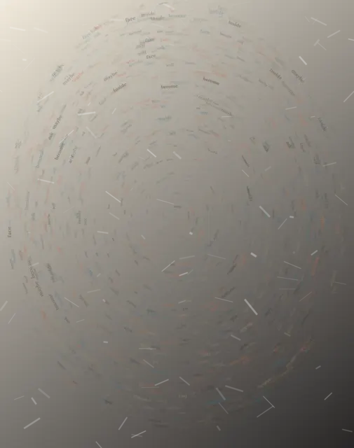 A Face Made of Maybe uses semantic face plane so small meaningful words carry the image's pressure and open intervals.