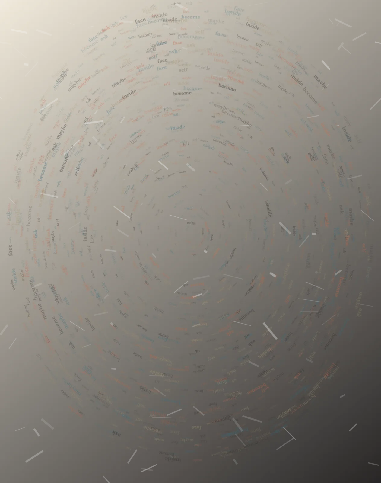 A Face Made of Maybe uses semantic face plane so small meaningful words carry the image's pressure and open intervals.