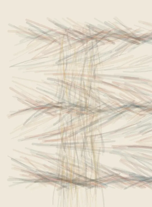 The Cloth Holds Back the River: cumulative painting state 1 of 4; The Cloth Holds Back the River stages permeable diagonal weave as a competing material path with a retained remainder.