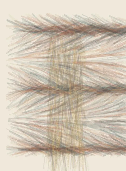 The Cloth Holds Back the River: cumulative painting state 3 of 4; The Cloth Holds Back the River stages permeable diagonal weave as a competing material path with a retained remainder.