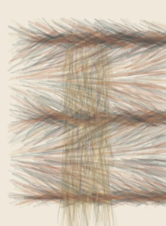 The Cloth Holds Back the River: cumulative painting state 4 of 4; The Cloth Holds Back the River stages permeable diagonal weave as a competing material path with a retained remainder.