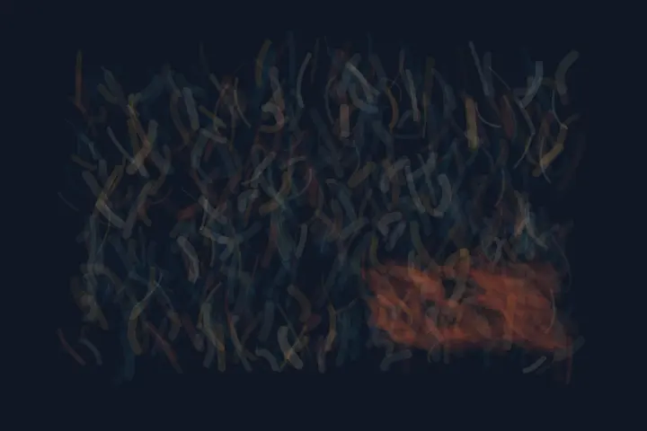 Gravity Interrupts the Prayer: cumulative painting state 1 of 4; Gravity Interrupts the Prayer stages weighted ascent as a competing material path with a retained remainder.