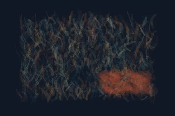 Gravity Interrupts the Prayer: cumulative painting state 2 of 4; Gravity Interrupts the Prayer stages weighted ascent as a competing material path with a retained remainder.