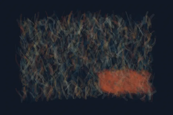 Gravity Interrupts the Prayer: cumulative painting state 3 of 4; Gravity Interrupts the Prayer stages weighted ascent as a competing material path with a retained remainder.