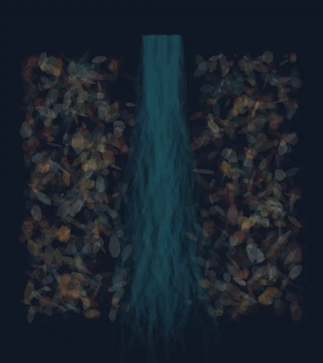 A Root Divides the Fire: cumulative painting state 4 of 4; A Root Divides the Fire stages branch-divided heat as a competing material path with a retained remainder.
