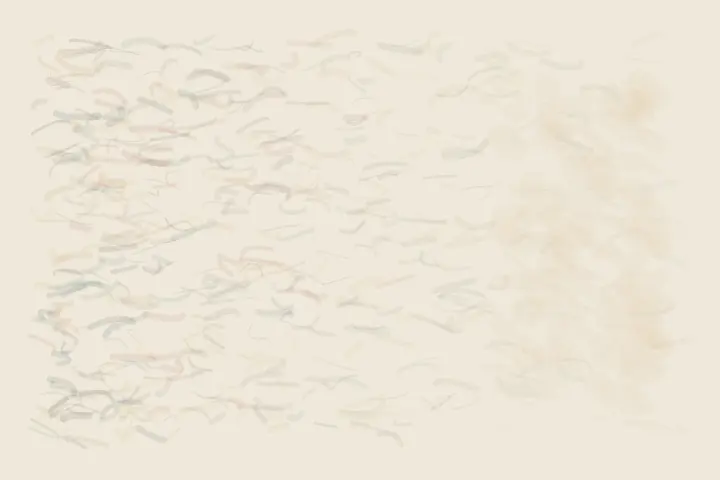 The Snow Receives the Noise: cumulative painting state 1 of 4; The Snow Receives the Noise stages porous lateral absorption as a competing material path with a retained remainder.