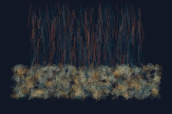 The Moss Keeps the Falling Iron: cumulative painting state 2 of 4; The Moss Keeps the Falling Iron stages soft catchment as a competing material path with a retained remainder.