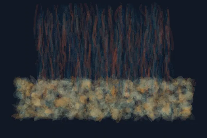 The Moss Keeps the Falling Iron: cumulative painting state 3 of 4; The Moss Keeps the Falling Iron stages soft catchment as a competing material path with a retained remainder.