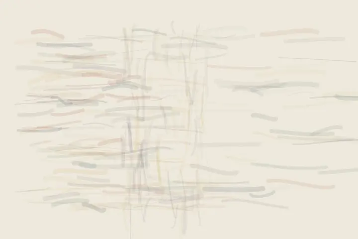 The Loom Refuses the Flood: cumulative painting state 1 of 4; The Loom Refuses the Flood uses weave to arrest a competing process.