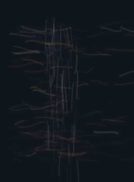 The Net Gives Way Unequally: cumulative painting state 1 of 4; The Net Gives Way Unequally uses weave to arrest a competing process.