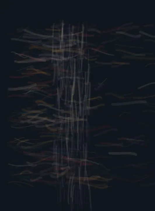 The Net Gives Way Unequally: cumulative painting state 2 of 4; The Net Gives Way Unequally uses weave to arrest a competing process.