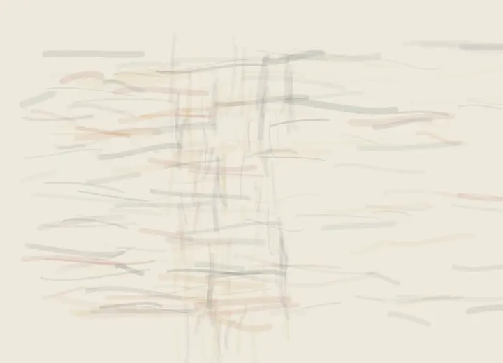 The Warp Keeps One Current: cumulative painting state 1 of 4; The Warp Keeps One Current uses weave to arrest a competing process.