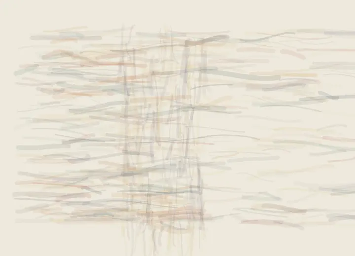 The Warp Keeps One Current: cumulative painting state 2 of 4; The Warp Keeps One Current uses weave to arrest a competing process.