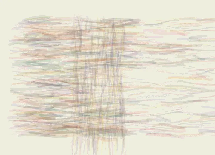 The Warp Keeps One Current: cumulative painting state 4 of 4; The Warp Keeps One Current uses weave to arrest a competing process.