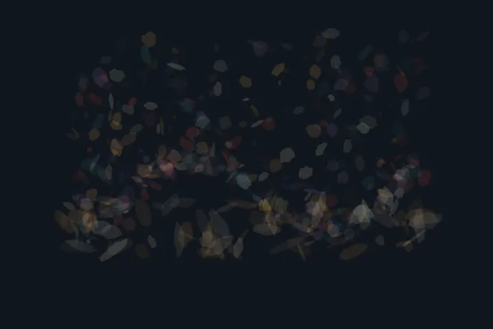 Gravity Meets the Resin: cumulative painting state 1 of 4; Gravity Meets the Resin uses granule to arrest a competing process.