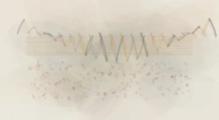 Bridge With a Fallen Memory: cumulative painting state 4 of 4; Bridge With a Fallen Memory stages collapse changes later bridge tension as a material consequence of breakage.