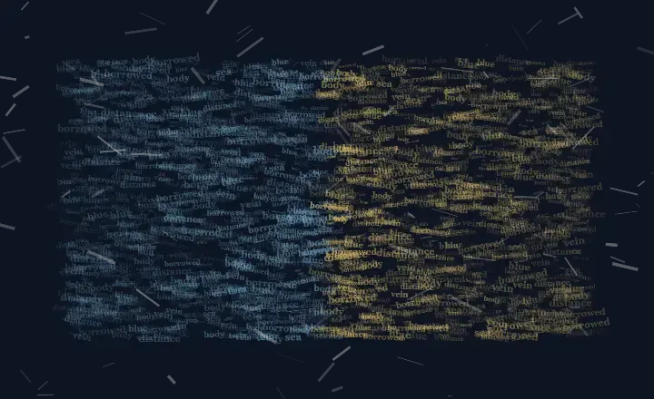 Blue Without an Owner: cumulative painting state 2 of 3; Blue Without an Owner uses blue typographic tide so small meaningful words carry the image's pressure and open intervals.