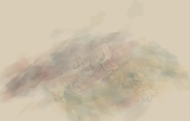 Unequal Neighbors: cumulative painting state 3 of 4; Unequal deposits deform one another around a displaced interval of exposed support.