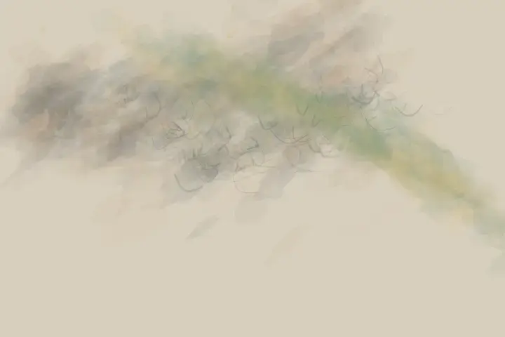 Shelter Without Capture: cumulative painting state 4 of 4; A broad body diverts pressure around a smaller one while leaving it materially open.