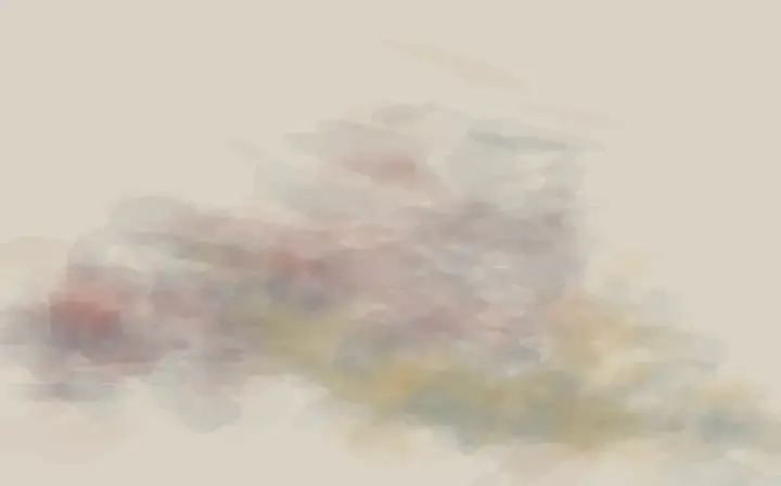 The Wrong Light Enters: cumulative painting state 2 of 4; A pale membrane redirects an entering red-violet light into neighboring particulate weather.