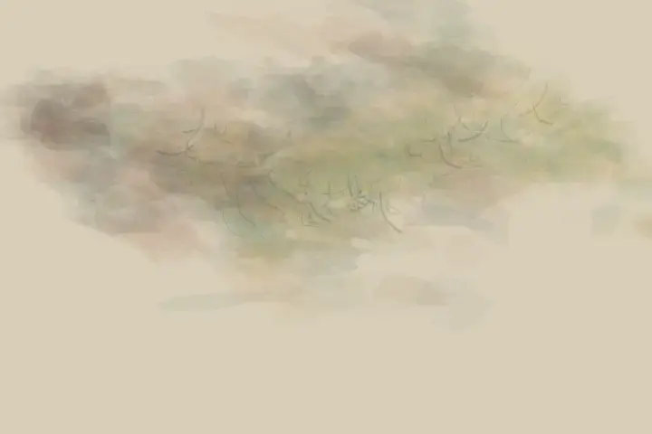 Habitat in the Rupture: cumulative painting state 4 of 4; Small transferred deposits turn a rupture into an inhabited material zone.