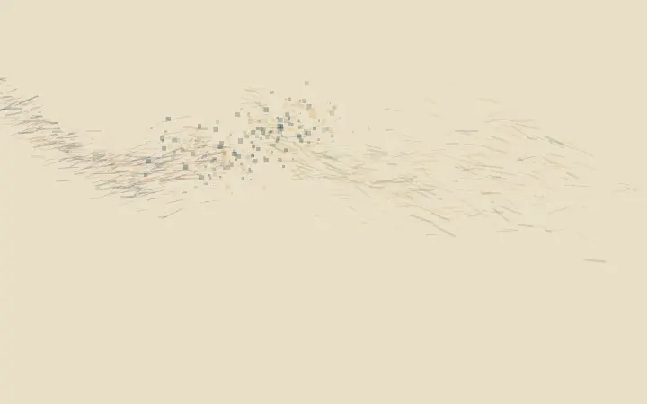 Orchard Receives the Fog: cumulative painting state 3 of 4; capillary contact transfers color, pressure, and residue between unequal neighboring fields.