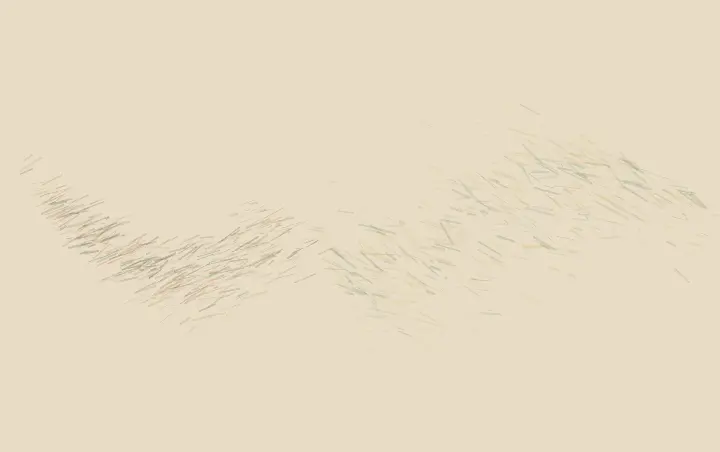 Rootwork Crosses the Fence: cumulative painting state 2 of 4; root contact transfers color, pressure, and residue between unequal neighboring fields.