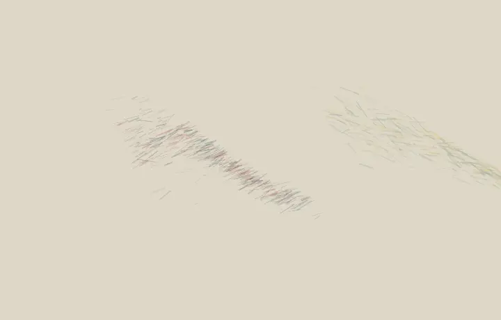 The Neighbor Leaves Light: cumulative painting state 2 of 4; afterlight contact transfers color, pressure, and residue between unequal neighboring fields.