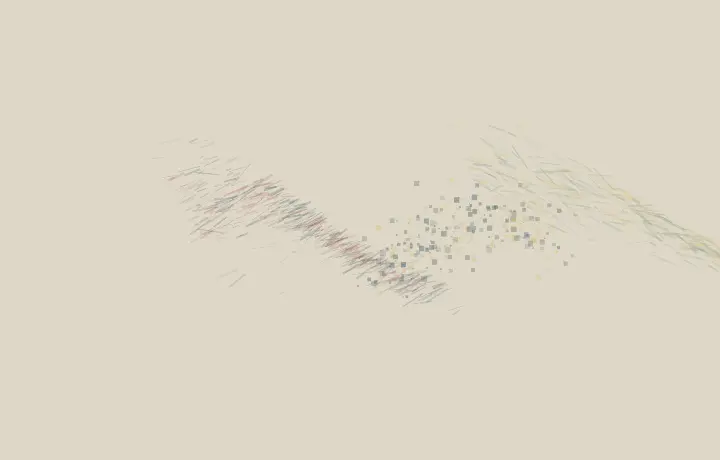 The Neighbor Leaves Light: cumulative painting state 3 of 4; afterlight contact transfers color, pressure, and residue between unequal neighboring fields.