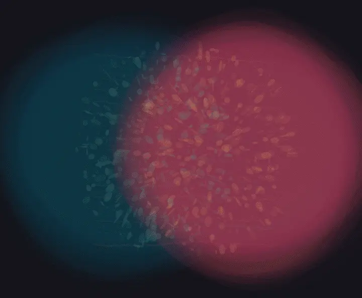Colors After Contact: cumulative painting state 4 of 4; Colors After Contact stages mutual chromatic contamination as reciprocal material consequence.