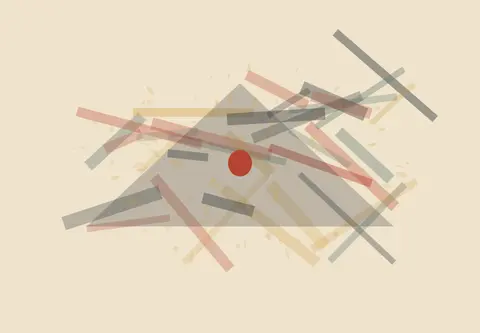 A Word Unbuilds the Roof: cumulative painting state 4 of 4; A Word Unbuilds the Roof makes one compact force dismantles a shelter from its joints outward visible.