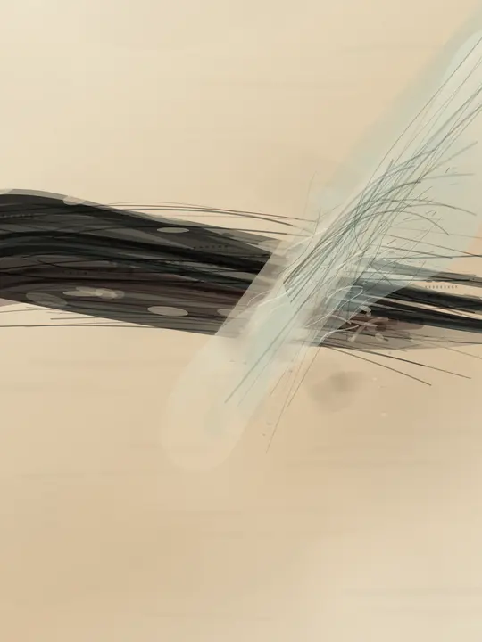 Clause, Before It Could Wound: cumulative painting state 4 of 4; Extreme pale restraint and one crossing event are elegant, but the composition never develops beyond a logo-like stroke junction.