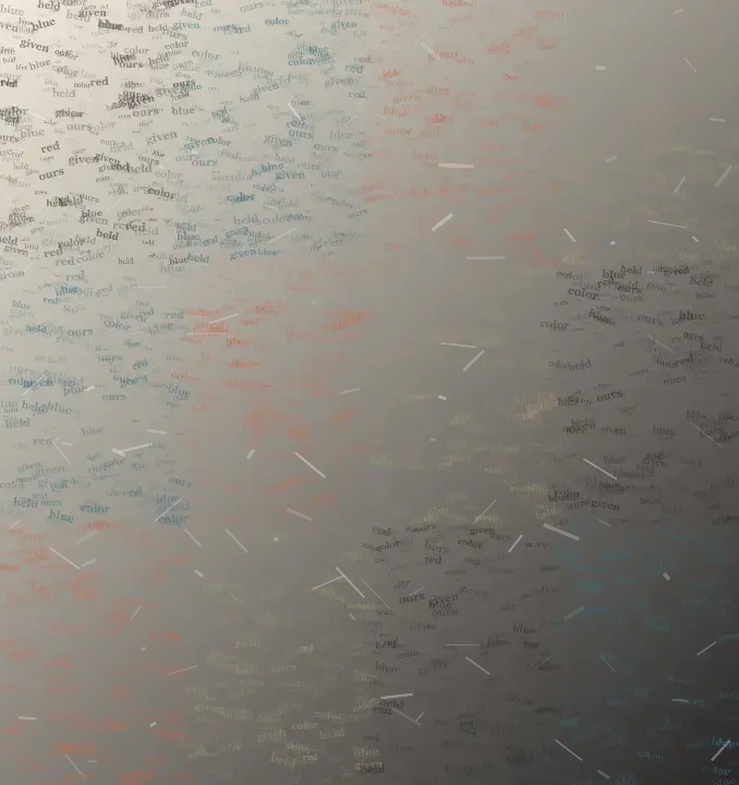 Common Color: cumulative painting state 3 of 3; Common Color uses chromatic overprint so small meaningful words carry the image's pressure and open intervals.