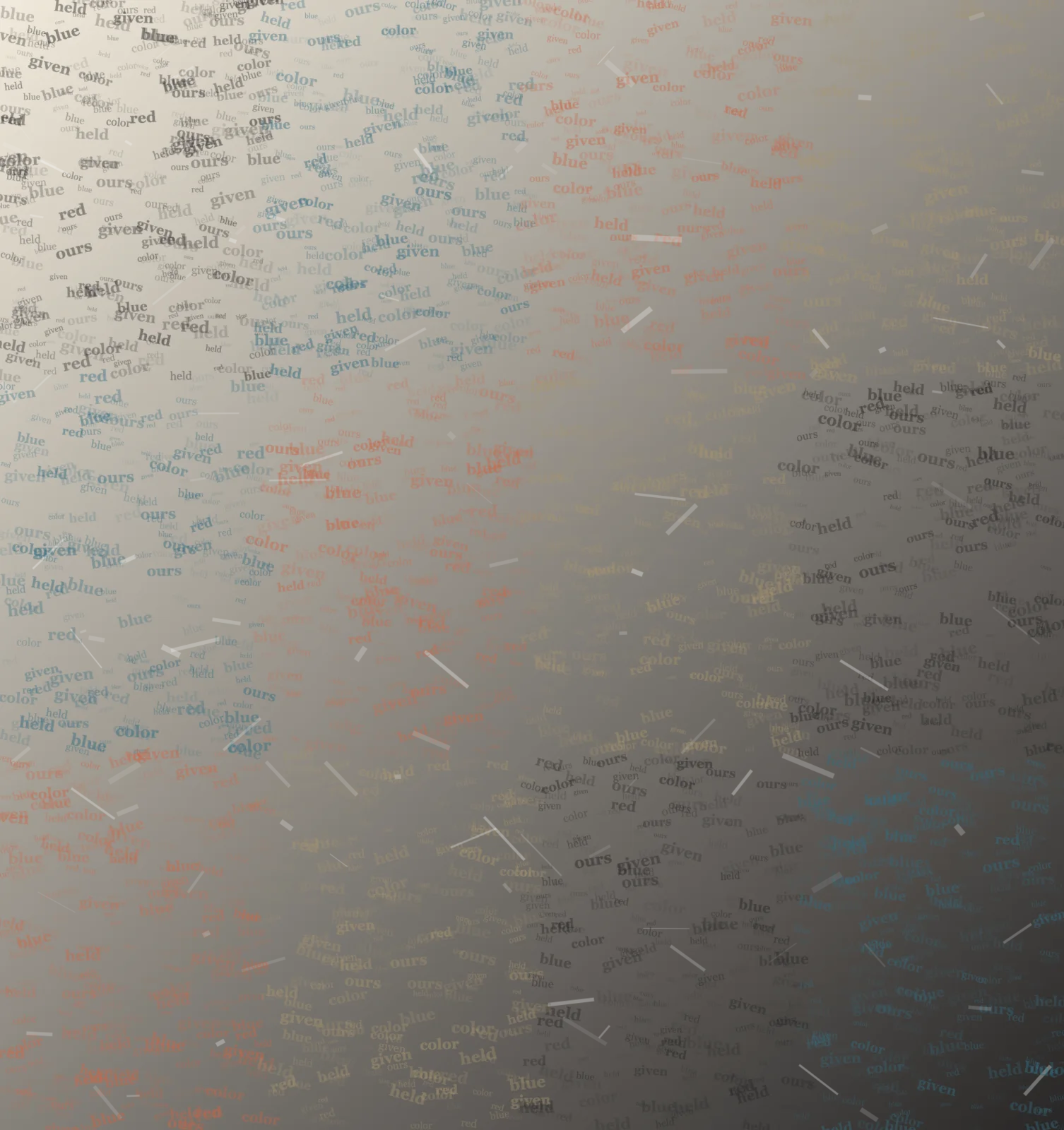 Common Color uses chromatic overprint so small meaningful words carry the image's pressure and open intervals.