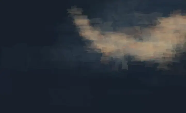 Silence Under Refraction: cumulative painting state 2 of 3; Refraction appears as unequal pale compression crossing a darker silence, with discontinuous warm residue.