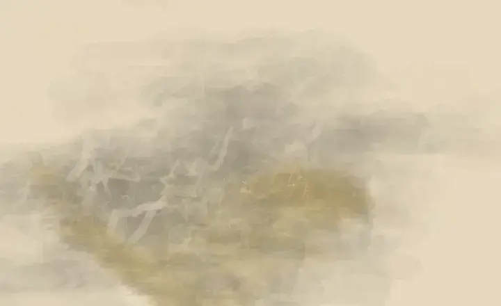 One Interval Left Unburned: cumulative painting state 3 of 3; One quiet interval is maintained inside an eroded field of unequal ash and mineral pressure.