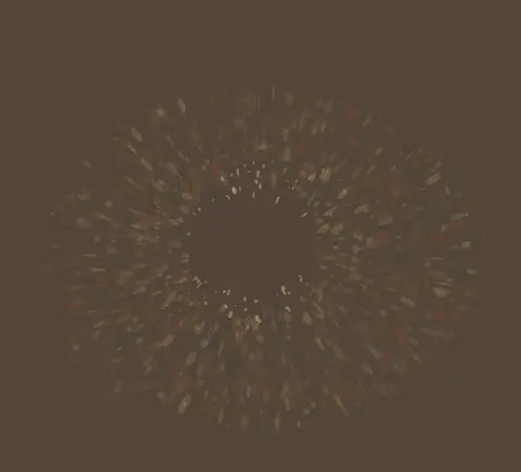 One Quiet Opening: cumulative painting state 3 of 4; One Quiet Opening makes earth parts by granular relaxation around a protected quiet visible.