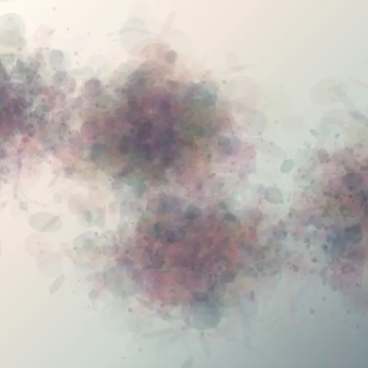 Before the Body: cumulative painting state 2 of 3; Rose, blue, and oxidized green pigment arrive from beyond a pale square and collide in translucent depth before any body is implied; the central cloud remains an unresolved container.