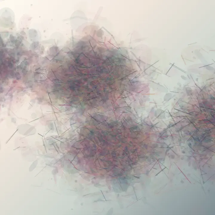 Before the Body: cumulative painting state 3 of 3; Rose, blue, and oxidized green pigment arrive from beyond a pale square and collide in translucent depth before any body is implied; the central cloud remains an unresolved container.