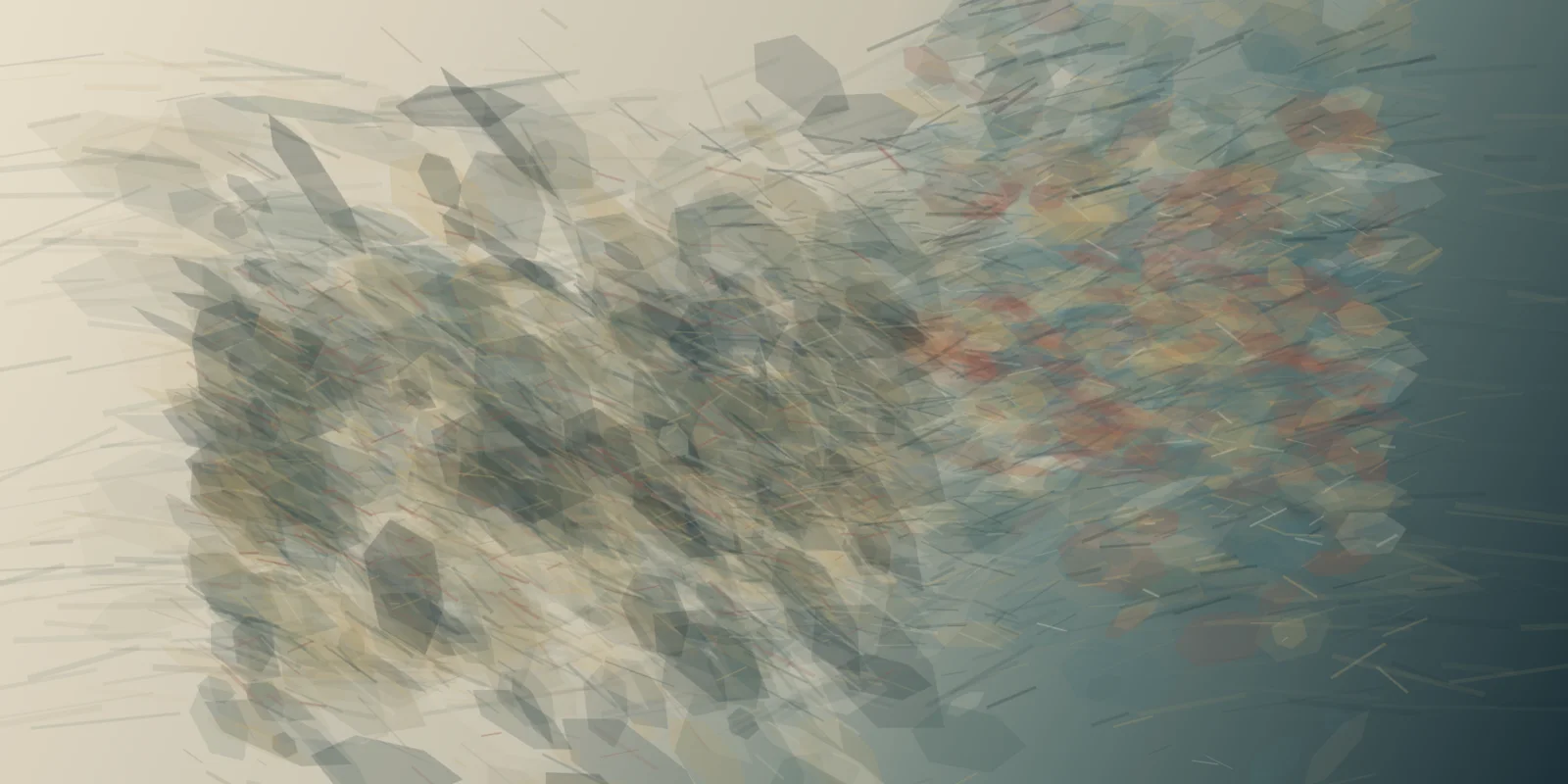 Irregular woodcut-like relief impressions accumulate as remembered bearings across a cropped field; teal depth and rust interruptions suggest place without a map, compass, or fish.