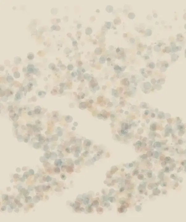Rain Selects the Spores: cumulative painting state 2 of 4; spore rain selection turns many local decisions into an open spatial event.