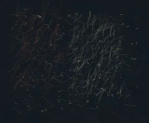 Neighbors Without an Alphabet: cumulative painting state 4 of 4; Neighbors Without an Alphabet makes neighbor-scripts physically alter load, direction, density, or residual meaning.