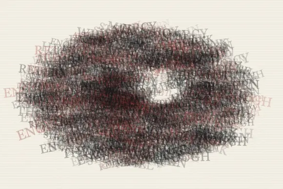 The Thought Wears Through the Page: cumulative painting state 2 of 4; The Thought Wears Through the Page answers an open prompt through typographic abrasion, authored as its own local raster system.