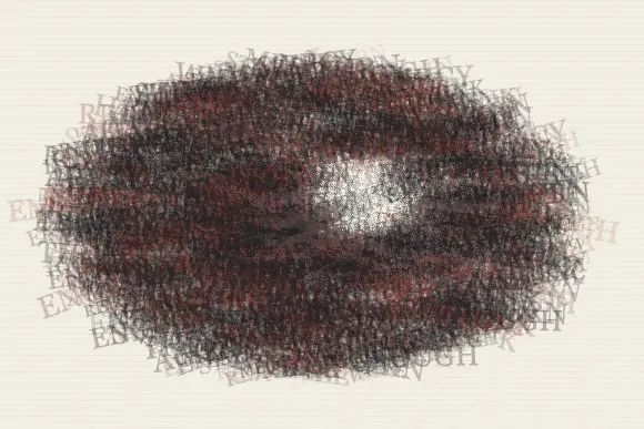 The Thought Wears Through the Page: cumulative painting state 3 of 4; The Thought Wears Through the Page answers an open prompt through typographic abrasion, authored as its own local raster system.