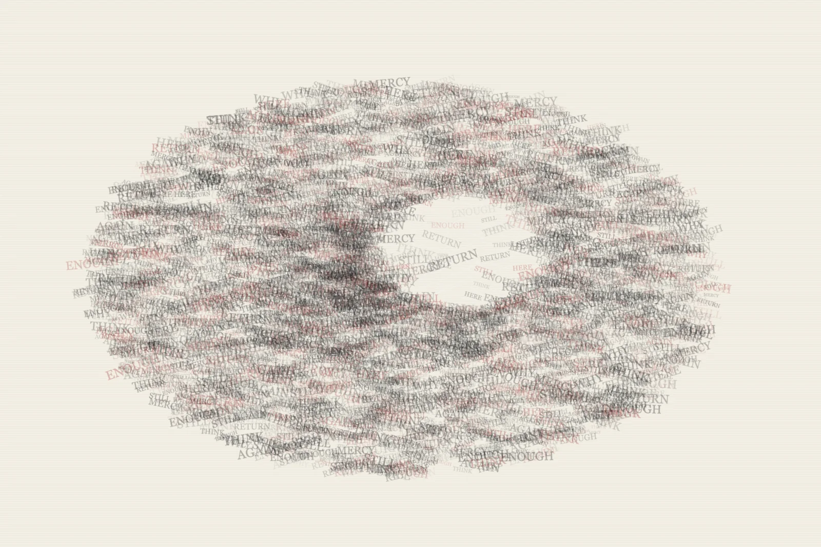 The Thought Wears Through the Page answers an open prompt through typographic abrasion, authored as its own local raster system.
