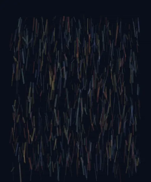 A Country Built from Listening: cumulative painting state 1 of 4; A Country Built from Listening answers an open prompt through woven luminous habitat, authored as its own local raster system.