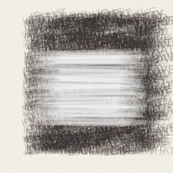 The Question Under the Tongue: cumulative painting state 3 of 4; The Question Under the Tongue answers an open prompt through erased carbon pressure, authored as its own local raster system.