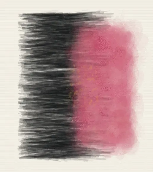 Charcoal Meets Rosewater: cumulative painting state 4 of 4; Charcoal Meets Rosewater answers an open prompt through abrasion and wet bloom, authored as its own local raster system.