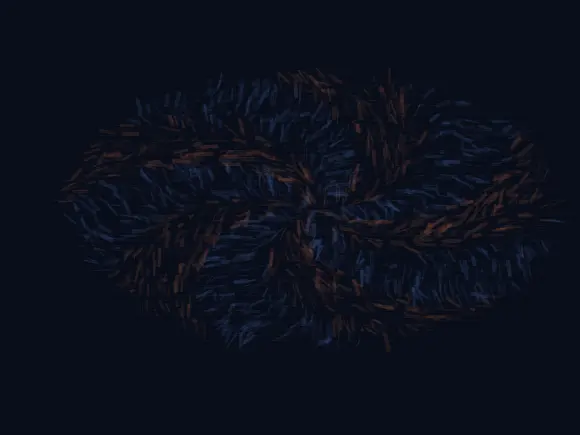 Weather for an Unnamed Animal: cumulative painting state 1 of 4; Weather for an Unnamed Animal answers an open prompt through electrostatic grain weather, authored as its own local raster system.